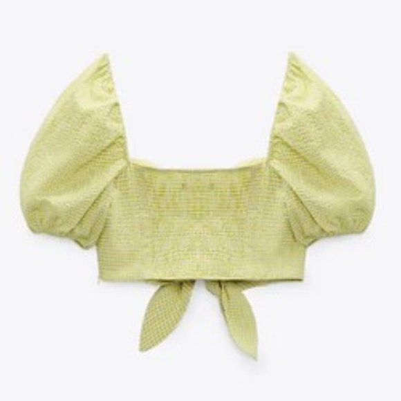 ZARA GINGHAM LIME GREEN CROP TOP - Picture 8 of 10